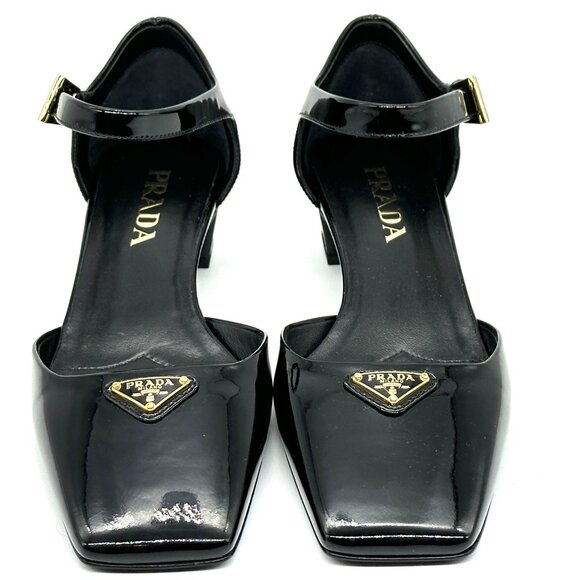 PRADA Modellerie Logo D'Orsay Square Toe Ankle Strap Mary Jane Pumps Heels - Picture 9 of 16